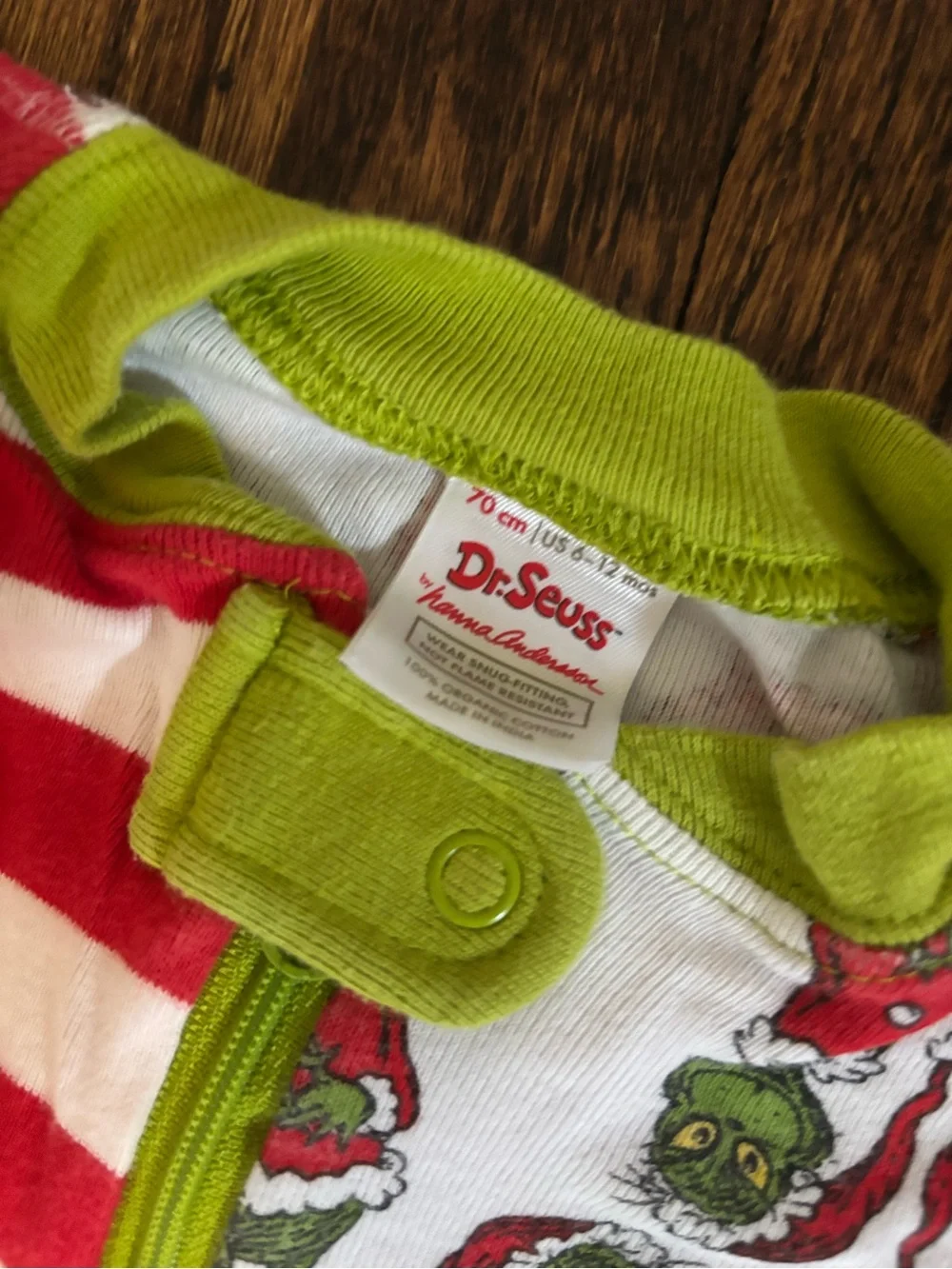 Hanna Andersson Red, White & Green Grinch Stripe One-Piece